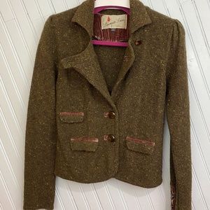 Anthropologie Tweed Olive Green Blazer Jacket